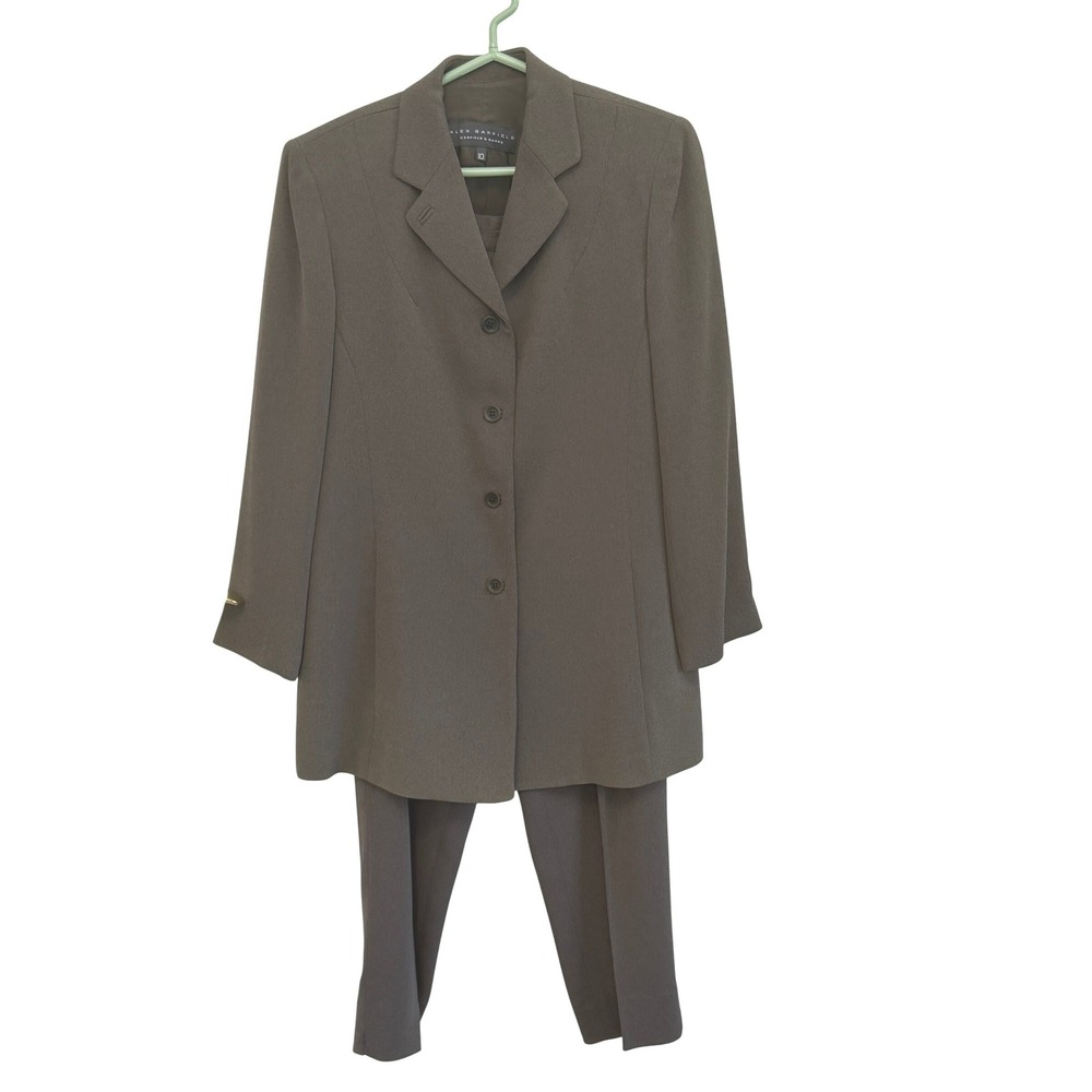 Vintage 90s Garfield Marks Womens Size 10 Olive Trouser Suit Long Blazer USA